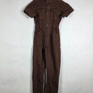 We The Free 100% Cotton Boho Womens Short Sleeve Brown Denim Button Jumpsuit